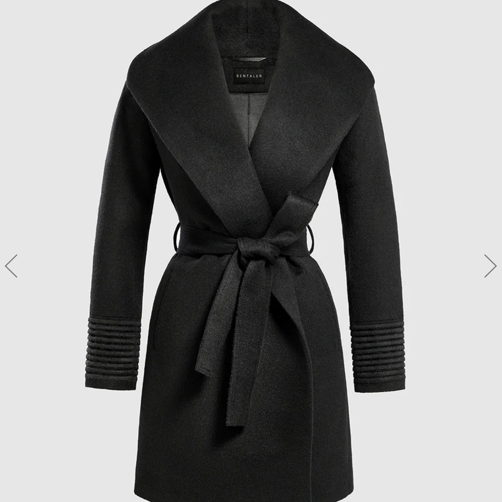 SENTALER MID LENGTH SHAWL COLLAR WRAP COAT